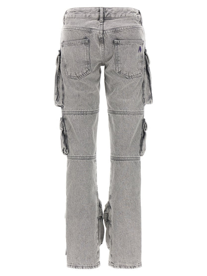 Cargo Pants by The Attico for women in denim cotton gray features an urban chic skinny with a low rise and long, creating a urban chic aesthetic for "Moon Behind the Hill".