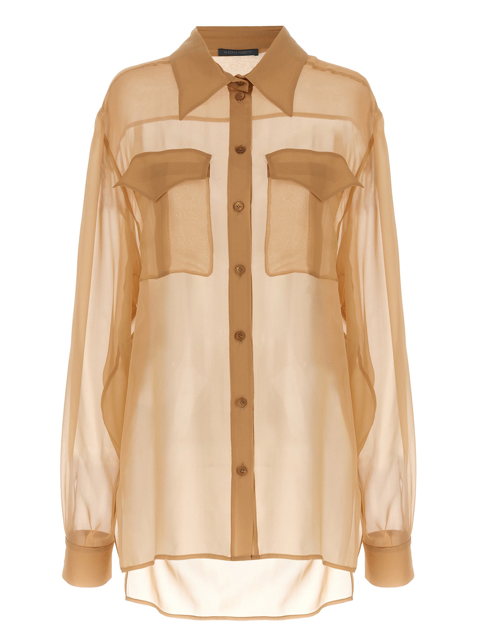Blouse by Alberta Ferretti for women in silk chiffon beige & transparent, featuring a nuanced and nuanced for a sophisticated finish.