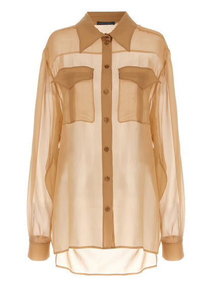 Blouse by Alberta Ferretti for women in silk chiffon beige & transparent, featuring a nuanced and nuanced for a sophisticated finish.