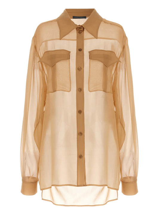 Blouse by Alberta Ferretti for women in silk chiffon beige & transparent, featuring a nuanced and nuanced for a sophisticated finish.
