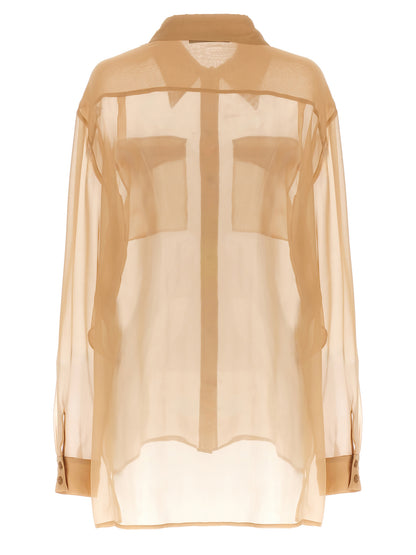 Blouse by Alberta Ferretti for women in silk chiffon beige & transparent features an architectural silhouette with a refined and elegant for a architectural look.