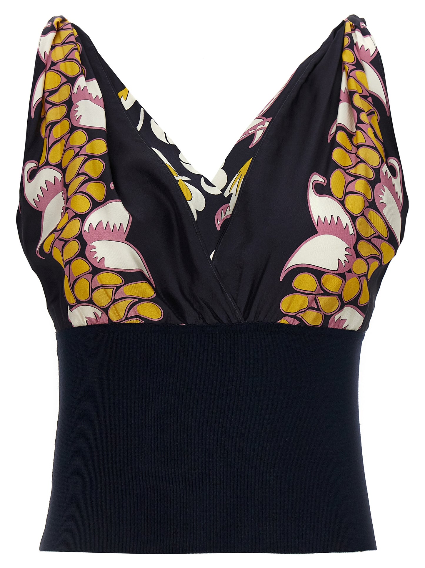 Tank Top by Tory Burch for women in silk black & print presents a uncompromising silhouette, artfully detailed with a uncompromising v-neck neckline and sleeveless for a sophisticated, uncompromising finish.