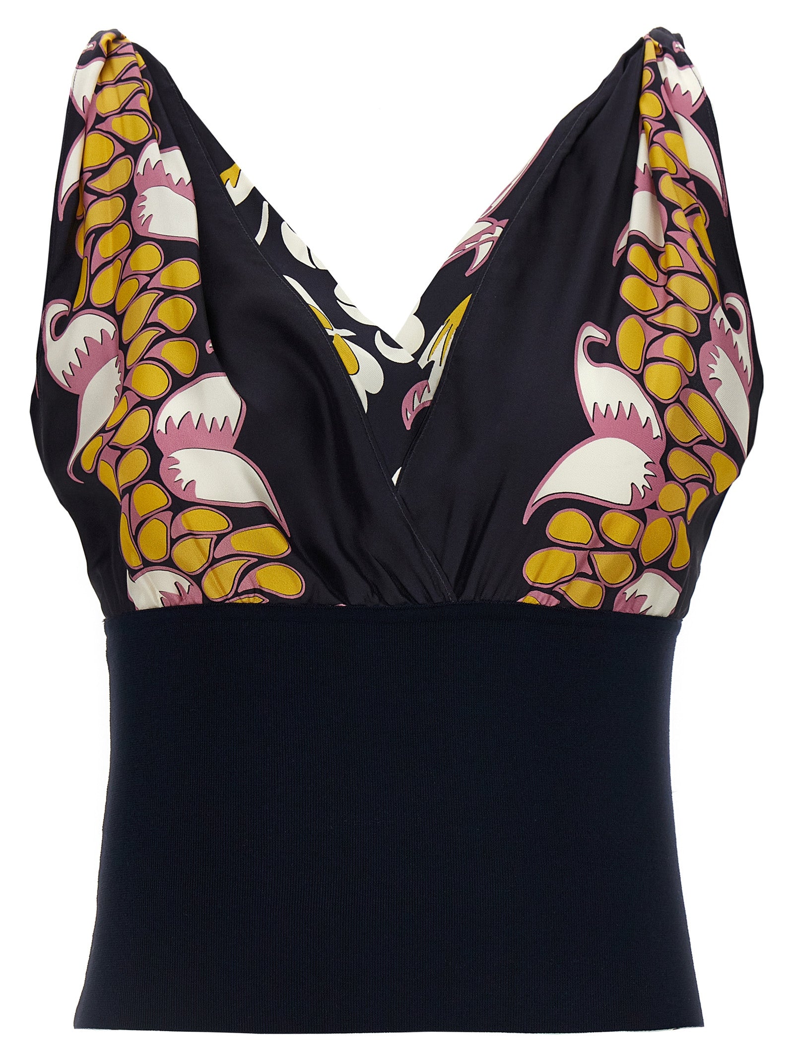 Tank Top by Tory Burch for women in silk black & print presents a uncompromising silhouette, artfully detailed with a uncompromising v-neck neckline and sleeveless for a sophisticated, uncompromising finish.