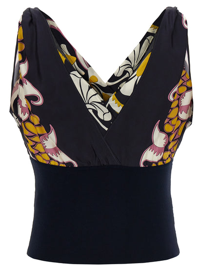 Tank Top by Tory Burch for women in silk black & print showcases a sublime silhouette, with and v-neck neckline details for a sublime finish.