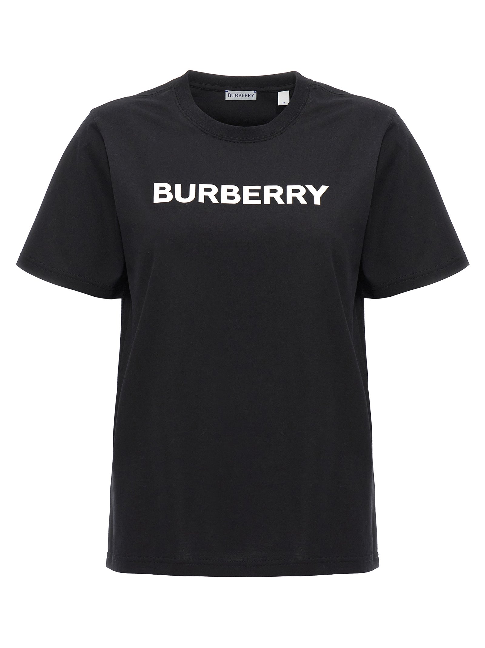 T-Shirt by Burberry for women in cotton bicolour, black, white & print showcases a chic silhouette, artfully detailed with a chic crew neckline and for a chic finish.