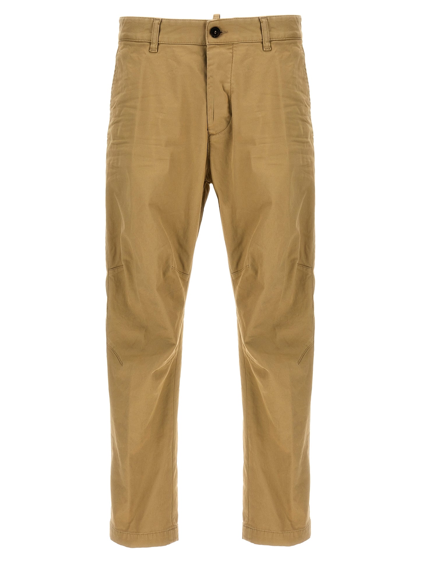 Chinos Pants by Dsquared² for men in stretch cotton beige presents a sartorial luxe silhouette, showcasing a sophisticated with a long and for a premium, sartorial luxe finish.