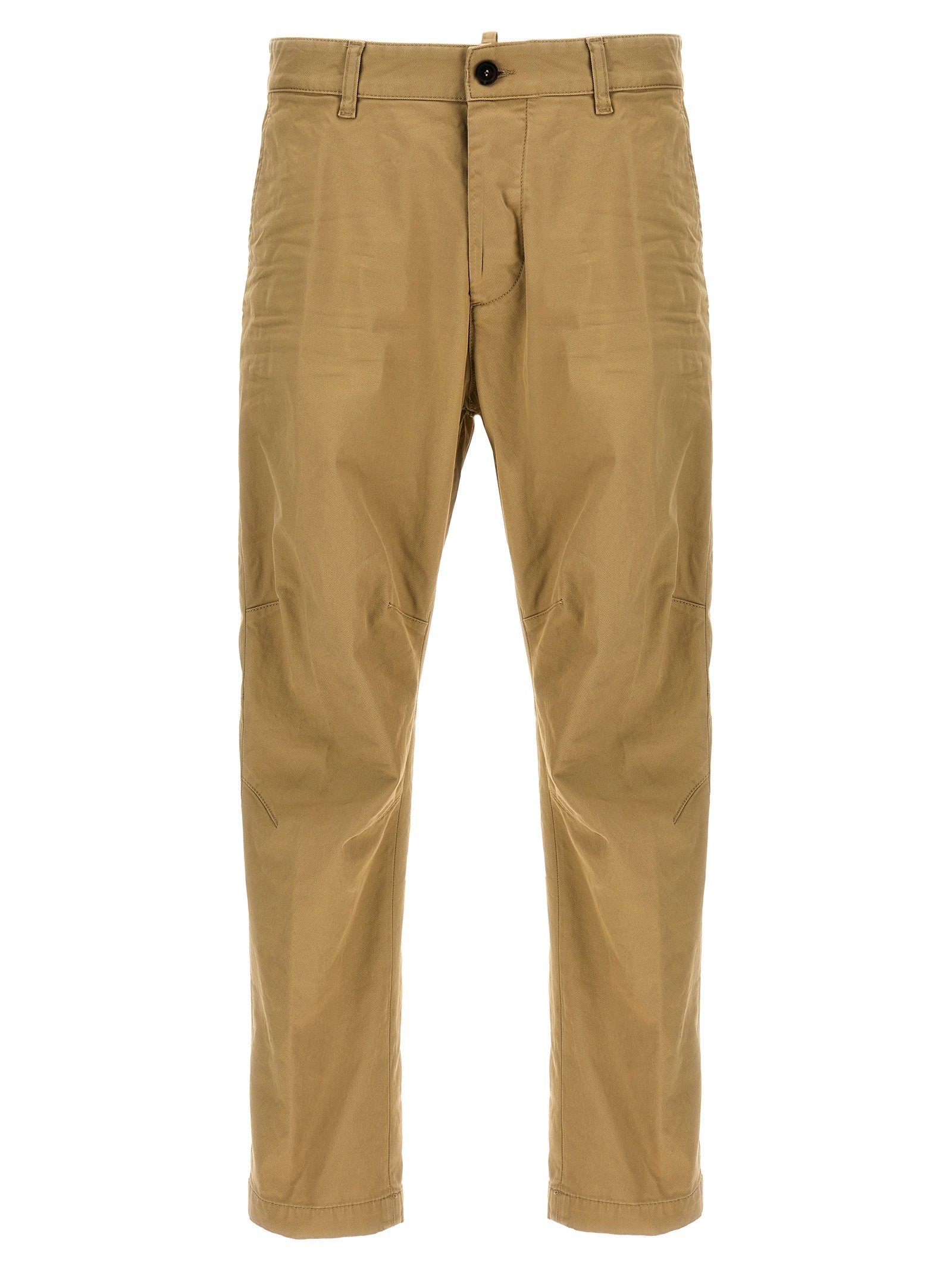 Chinos Pants by Dsquared² for men in stretch cotton beige presents a sartorial luxe silhouette, showcasing a sophisticated with a long and for a premium, sartorial luxe finish.