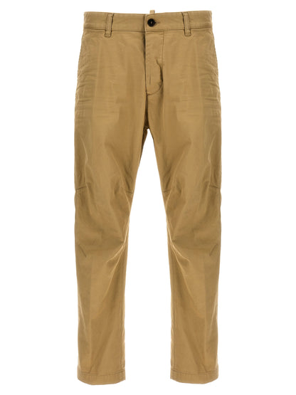 Chinos Pants by Dsquared² for men in stretch cotton beige presents a sartorial luxe silhouette, showcasing a sophisticated with a long and for a premium, sartorial luxe finish.
