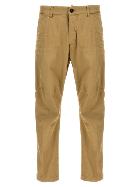 Chinos Pants by Dsquared² for men in stretch cotton beige presents a sartorial luxe silhouette, showcasing a sophisticated with a long and for a premium, sartorial luxe finish.