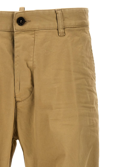 Chinos Pants by Dsquared² for men in stretch cotton beige features an sharp and long with a , highlighting a sharp silhouette for a sophisticated look.
