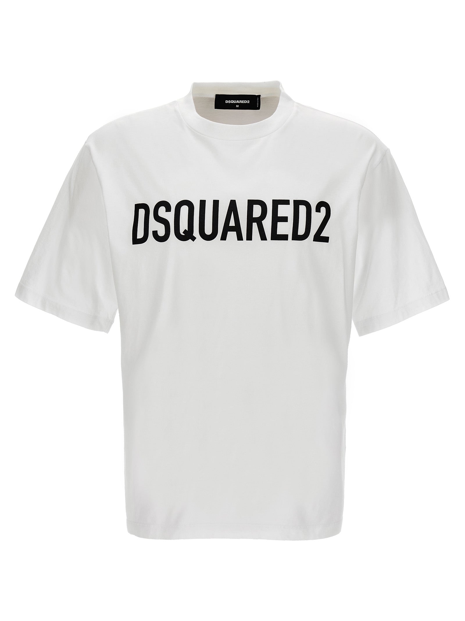 T-Shirt by Dsquared² for men in cotton bicolour, black, white & print showcases a fashionable silhouette, elegantly detailed with a fashionable and crew neckline for a sophisticated, high-fashion look.