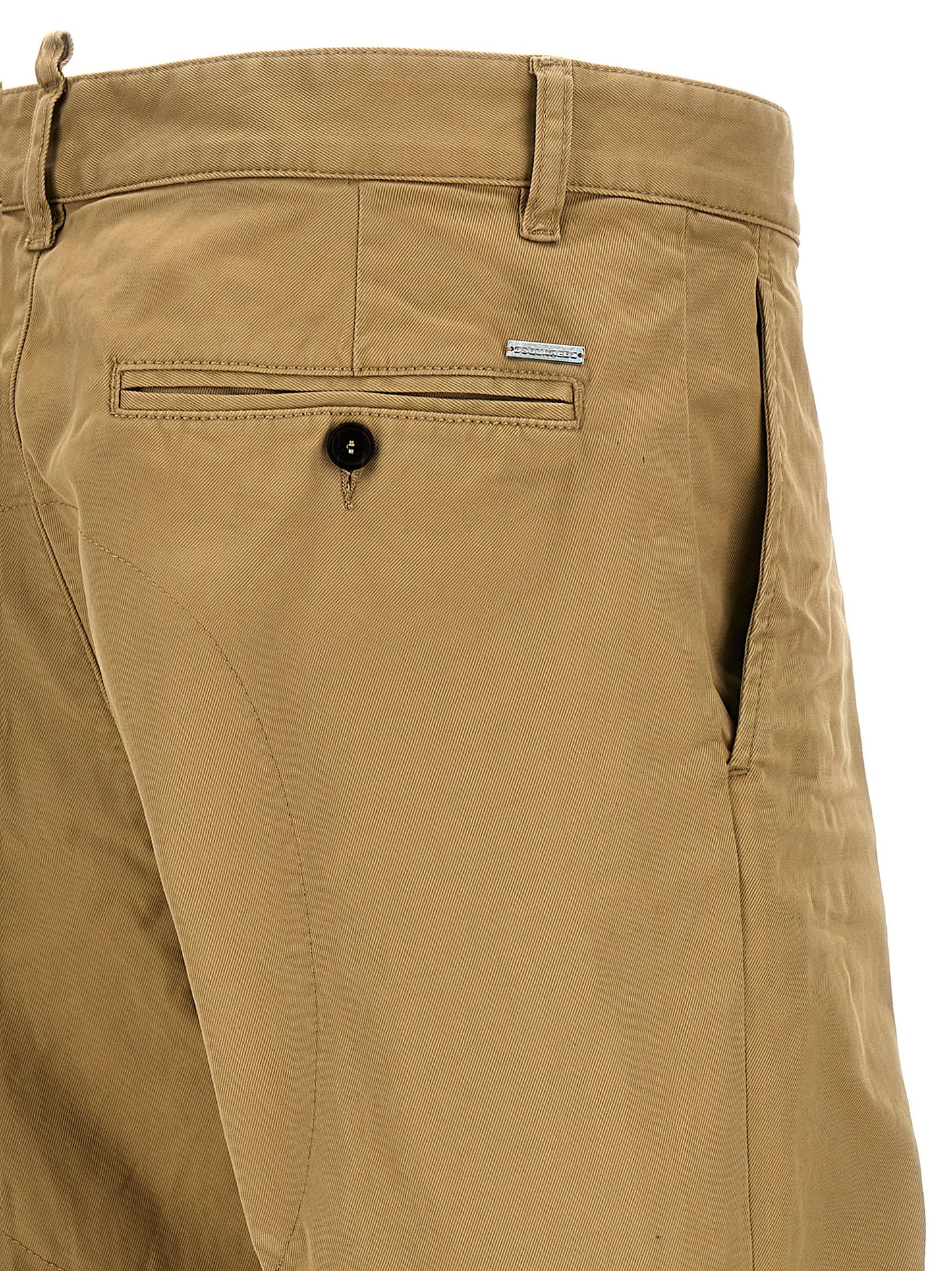 Chinos Pants by Dsquared² for men in stretch cotton beige features a modern silhouette, showcasing a modern with a long and for a refined finish.