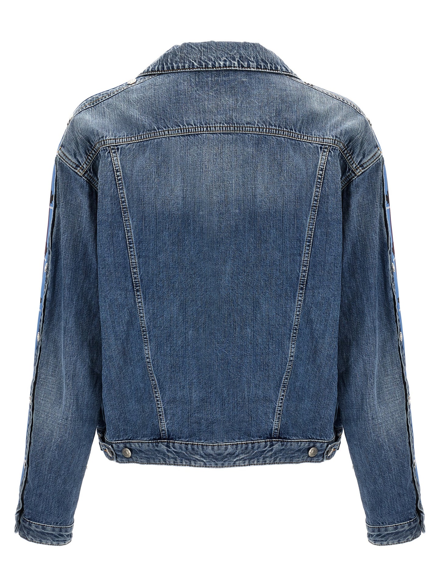 Trucker Jacket by Dsquared² for men in denim cotton light-blue features a dramatic silhouette, showcasing a sophisticated and distinctive for a dramatic aesthetic.