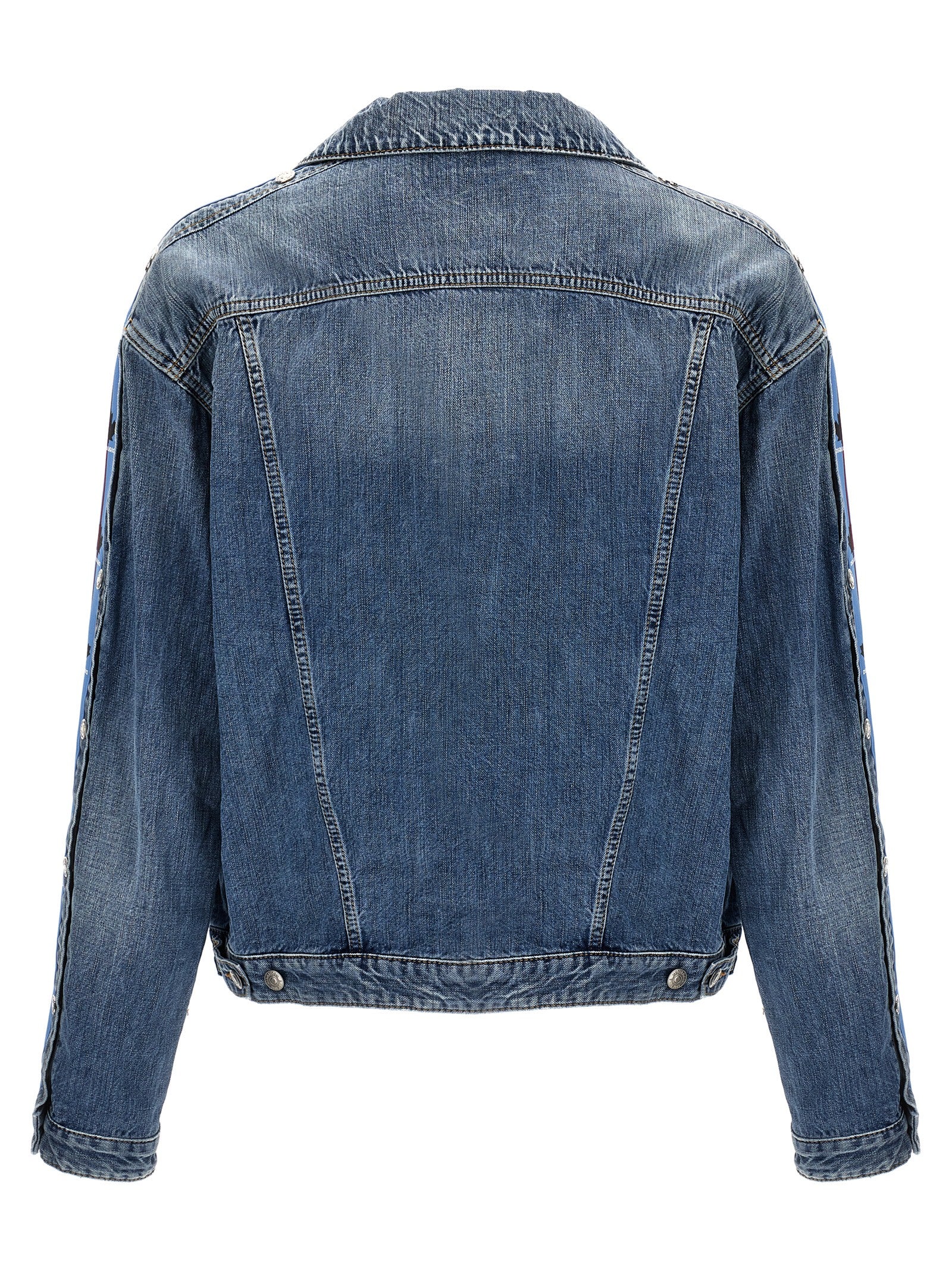 Trucker Jacket by Dsquared² for men in denim cotton light-blue features a dramatic silhouette, showcasing a sophisticated and distinctive for a dramatic aesthetic.