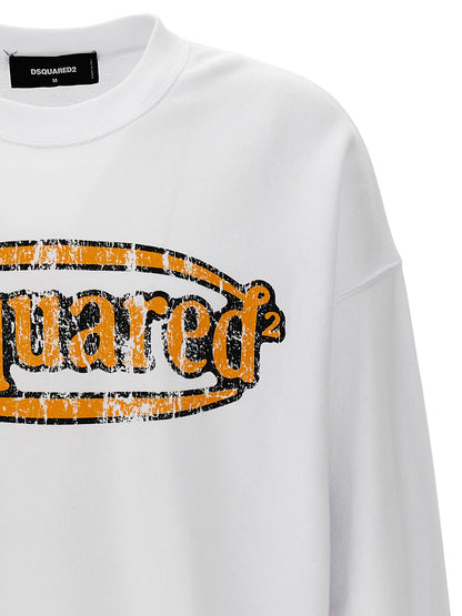 Sweatshirt by Dsquared² for men in cotton white & print features an provocated silhouette, detailed with a provocated and a refined crew neckline for a sophisticated aesthetic.