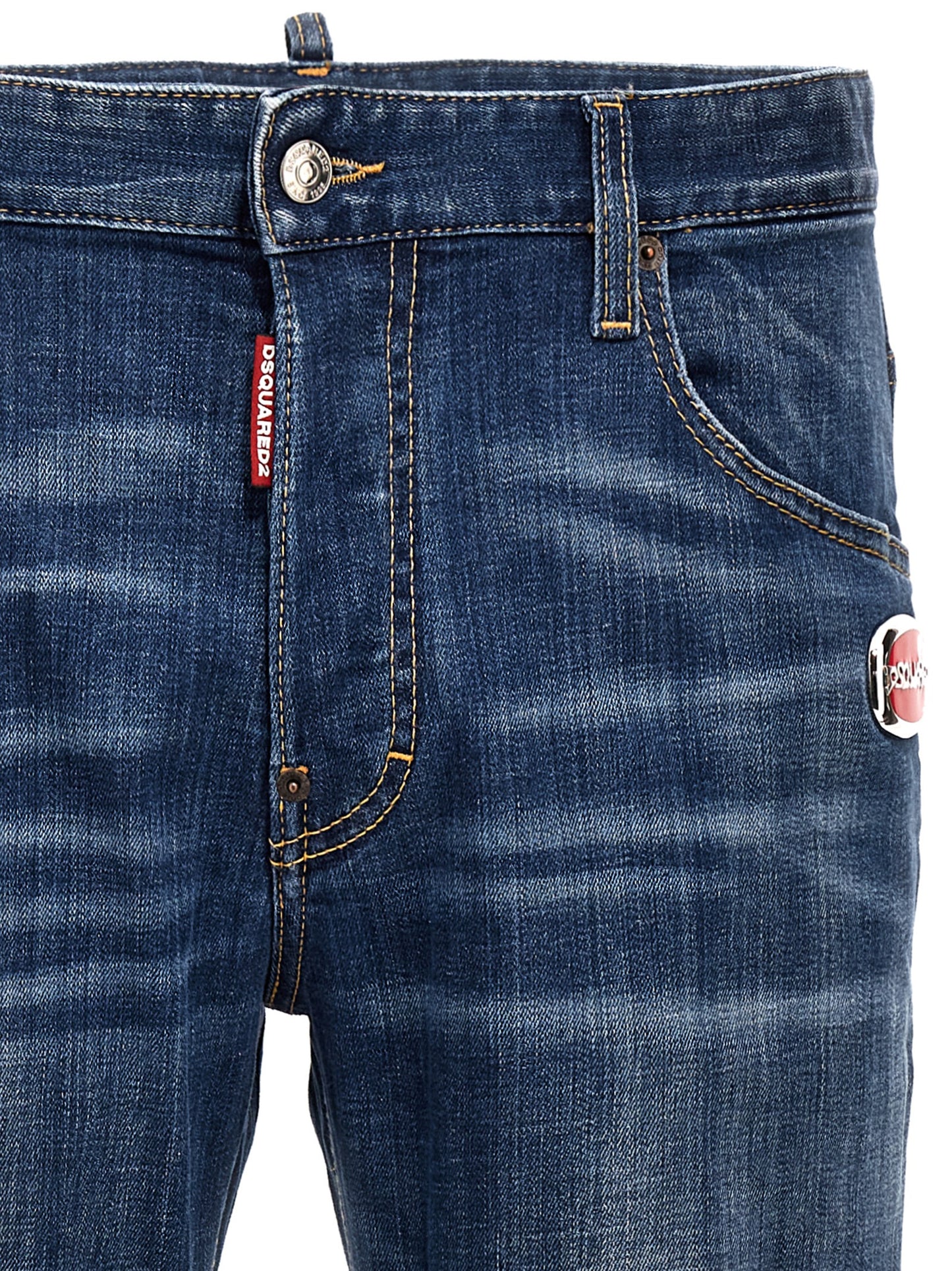 Jeans by Dsquared² for men in stretch denim cotton blue features a polished silhouette with a polished relaxed-fit, reaching a polished long and finished with a polished .