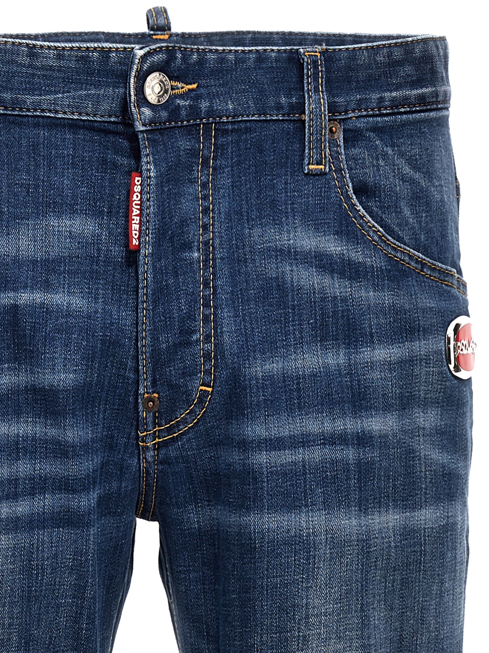 Jeans by Dsquared² for men in stretch denim cotton blue features a polished silhouette with a polished relaxed-fit, reaching a polished long and finished with a polished .