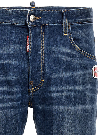 Jeans by Dsquared² for men in stretch denim cotton blue features a polished silhouette with a polished relaxed-fit, reaching a polished long and finished with a polished .