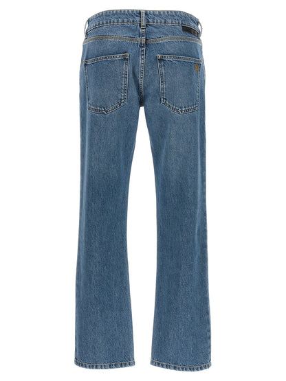 Jeans by Stella McCartney for women in organic cotton denim light-blue presents a refined pantology silhouette, artfully defined by a refined pantology cropped, cropped, and a sophisticated .