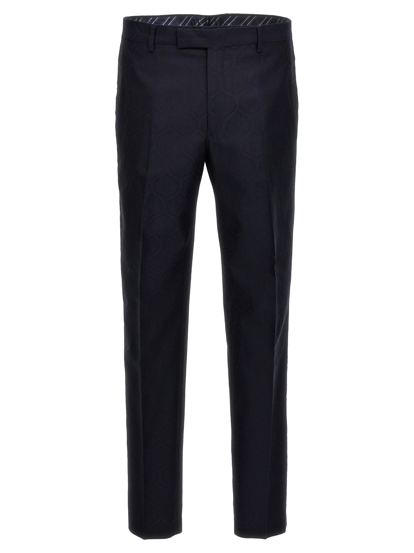Trousers by Etro for men in wool cotton blue & jacquard features a tailored silhouette with a tailored , defined by its long and a sophisticated .