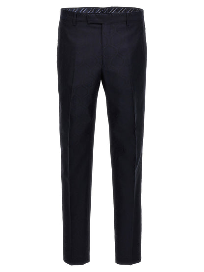 Trousers by Etro for men in wool cotton blue & jacquard features a tailored silhouette with a tailored , defined by its long and a sophisticated .