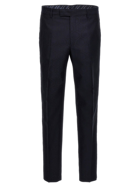 Trousers by Etro for men in wool cotton blue & jacquard features a tailored silhouette with a tailored , defined by its long and a sophisticated .