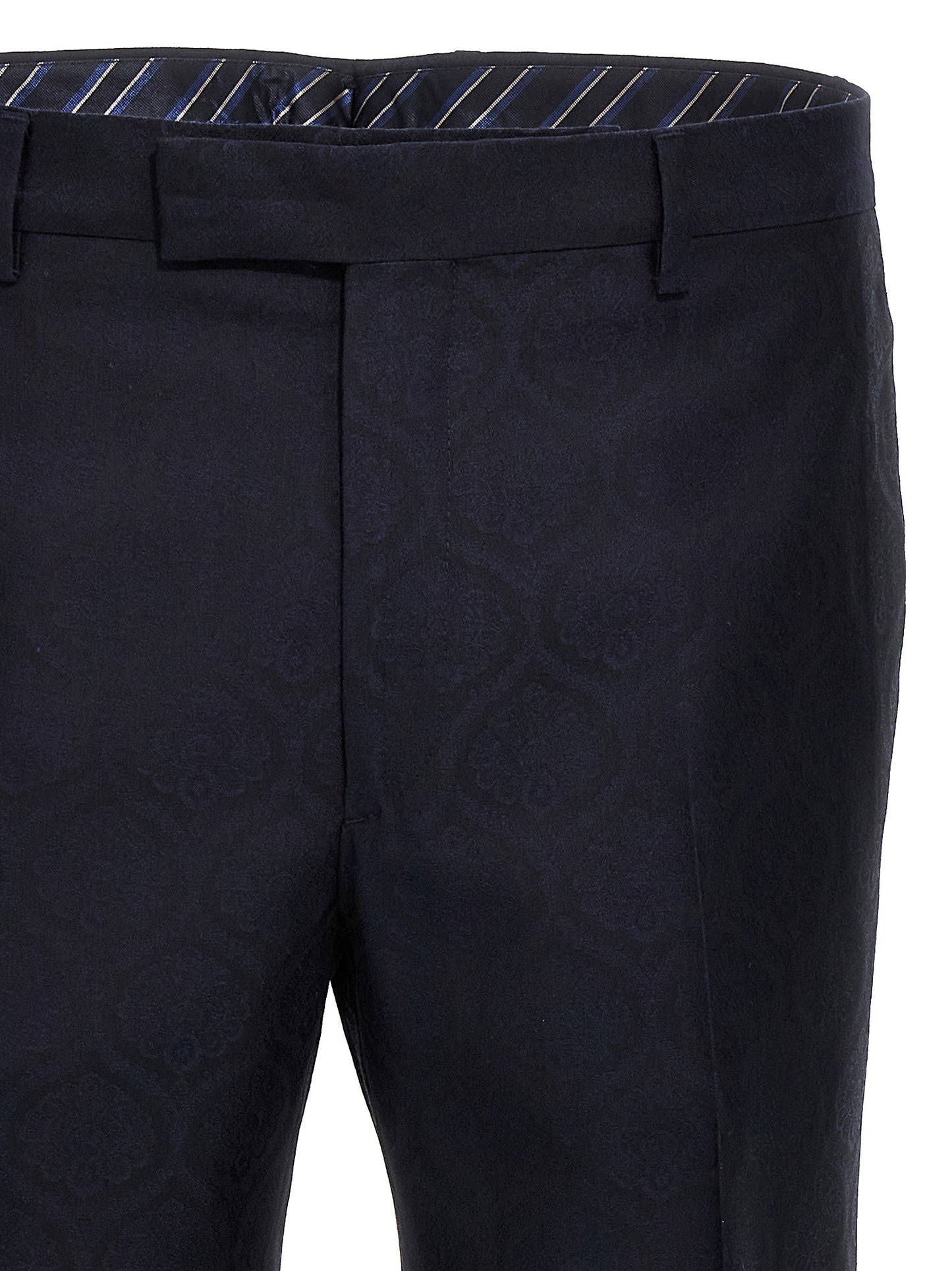 Trousers by Etro for men in wool cotton blue & jacquard features a artisanal silhouette, showcasing a sophisticated with a long and for a artisanal finish.
