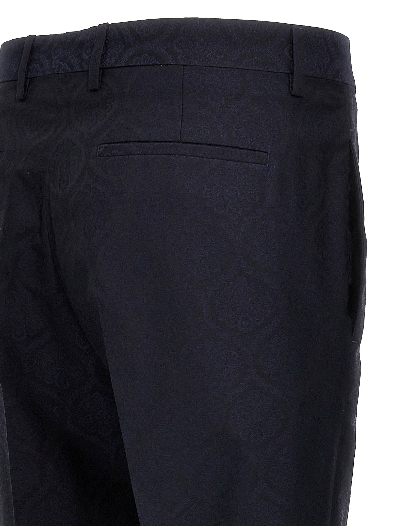 Trousers by Etro for men in wool cotton blue & jacquard presents a smart silhouette, meticulously detailed with a smart , a smart long, and a smart .