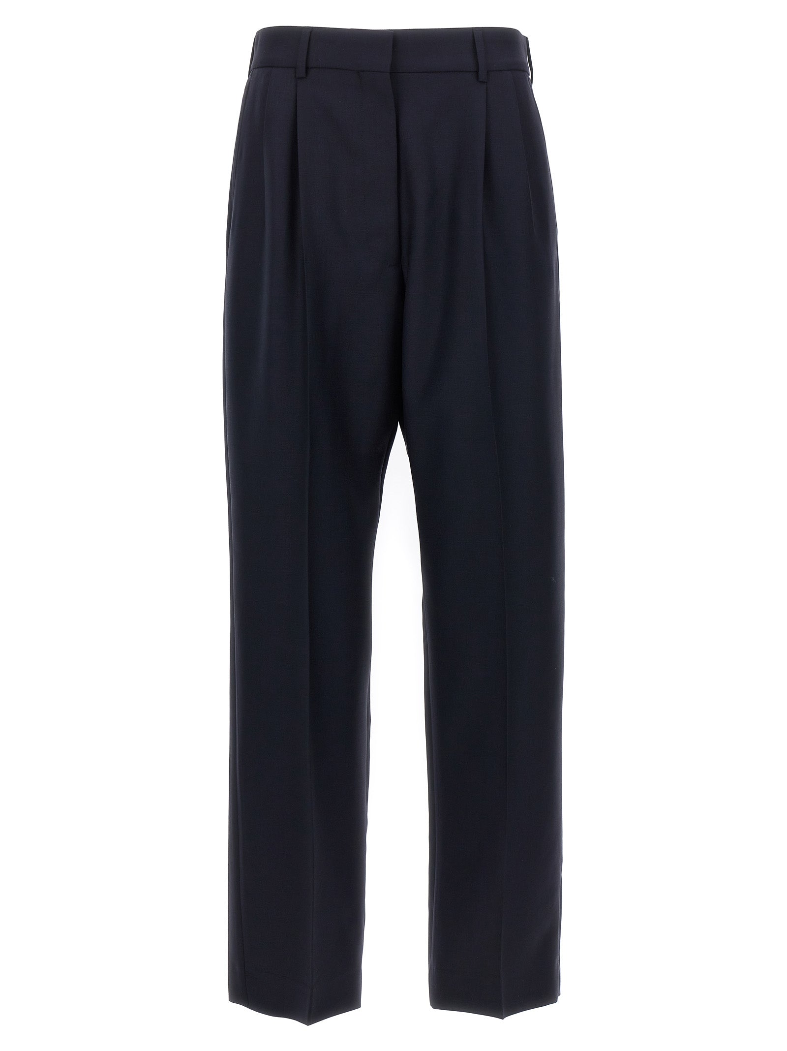 Trousers by Blazé Milano for women in mohair virgin wool navy presents a smart silhouette, meticulously detailed with a smart straight-leg, a smart long, and a smart .