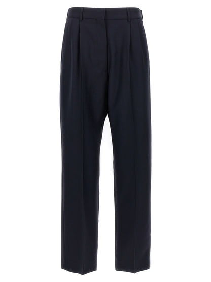 Trousers by Blazé Milano for women in mohair virgin wool navy presents a smart silhouette, meticulously detailed with a smart straight-leg, a smart long, and a smart .
