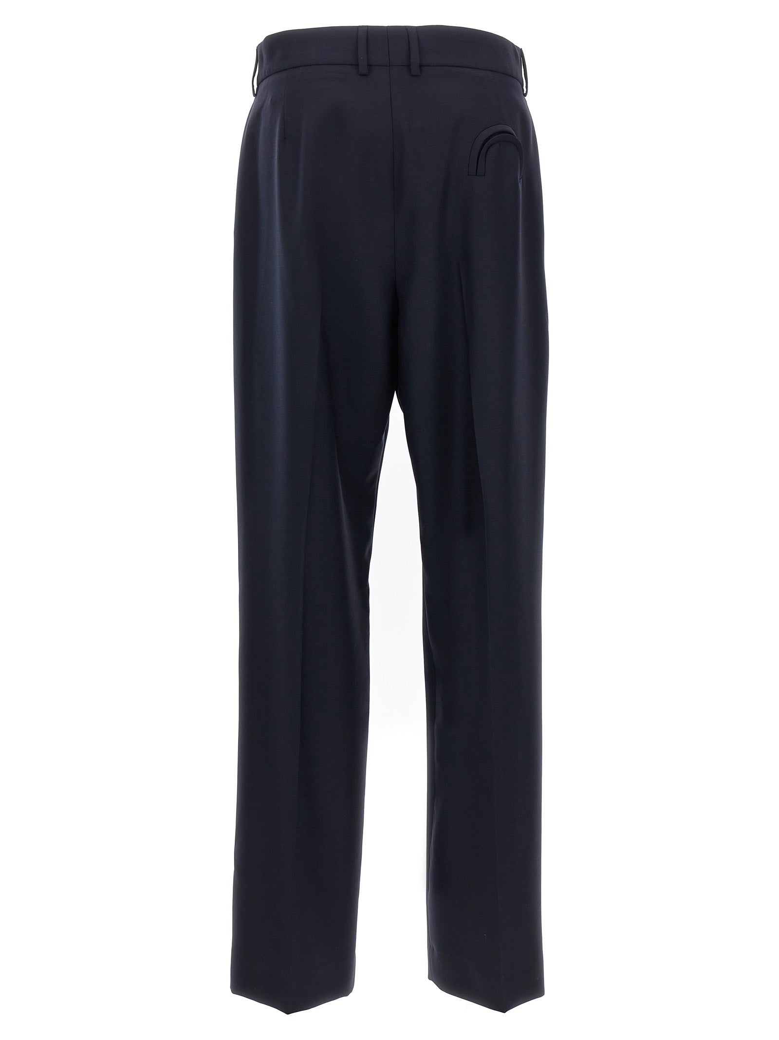 Trousers by Blazé Milano for women in mohair virgin wool navy presents a perennial silhouette, meticulously tailored with a straight-leg cut, long finish, and an elegant .