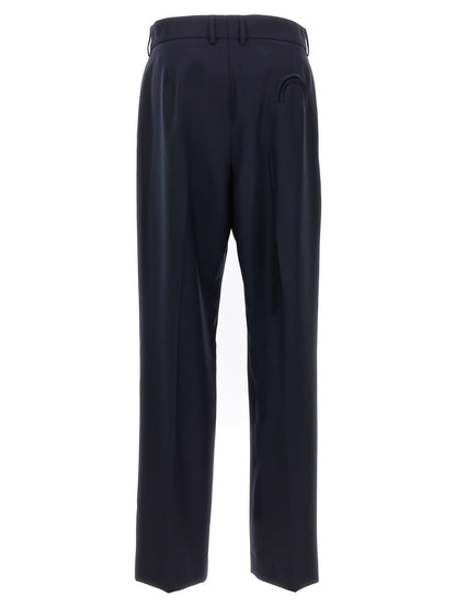 Trousers by Blazé Milano for women in mohair virgin wool navy presents a perennial silhouette, meticulously tailored with a straight-leg cut, long finish, and an elegant .