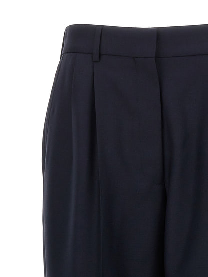 Trousers by Blazé Milano for women in mohair virgin wool navy features a sculptural silhouette, showcasing a sculptural straight-leg and long with a sophisticated for a sculptural finish.