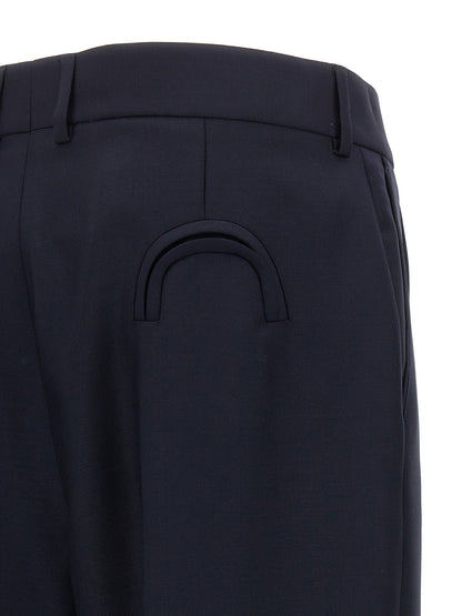Trousers by Blazé Milano for women in mohair virgin wool navy features an sartorial silhouette, showcasing a precise straight-leg and long with a sartorial for a refined look.