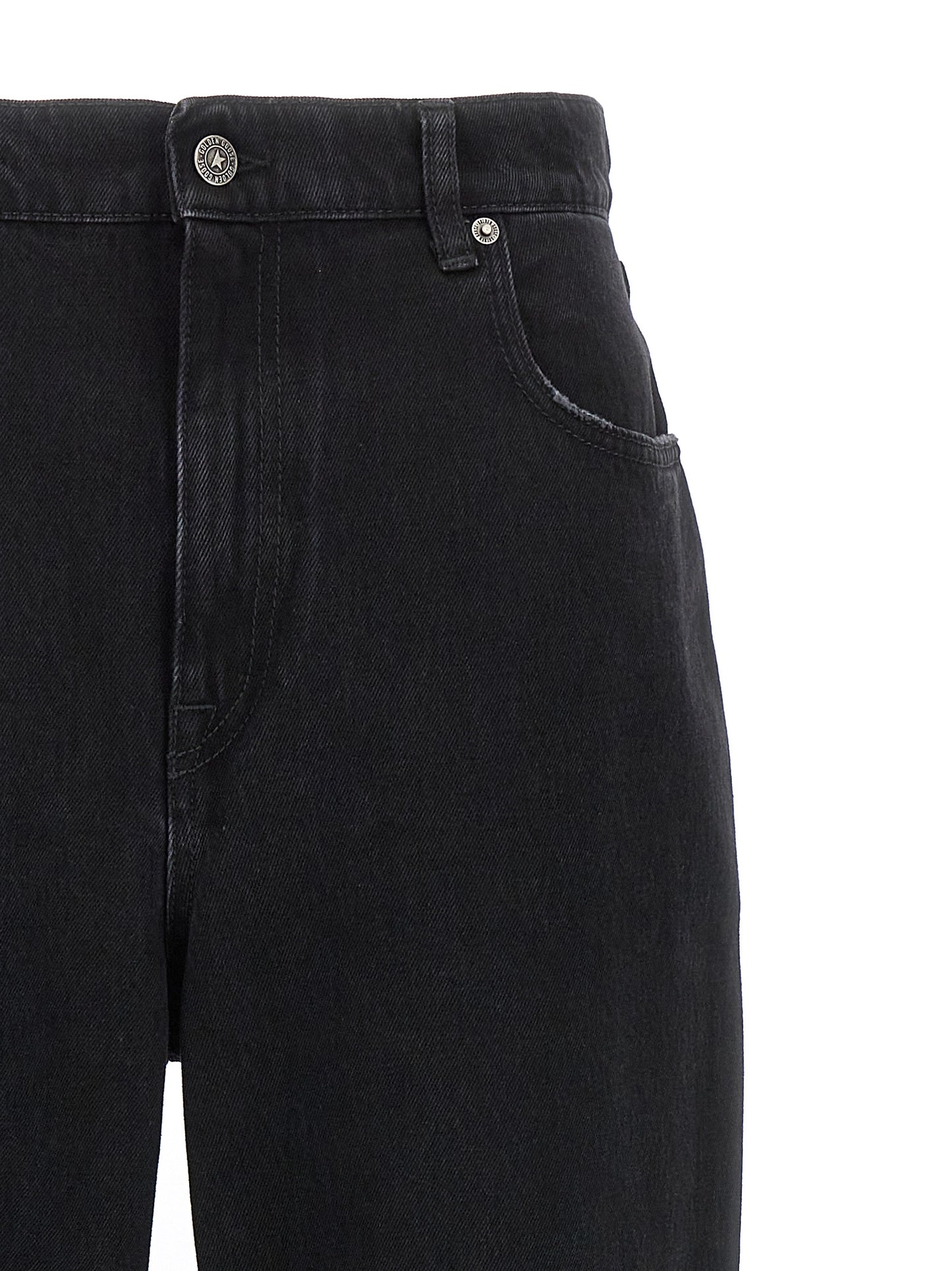 Jeans by Golden Goose for women in denim cotton black features a polished silhouette with a polished relaxed-fit, reaching a polished long and finished with a polished .