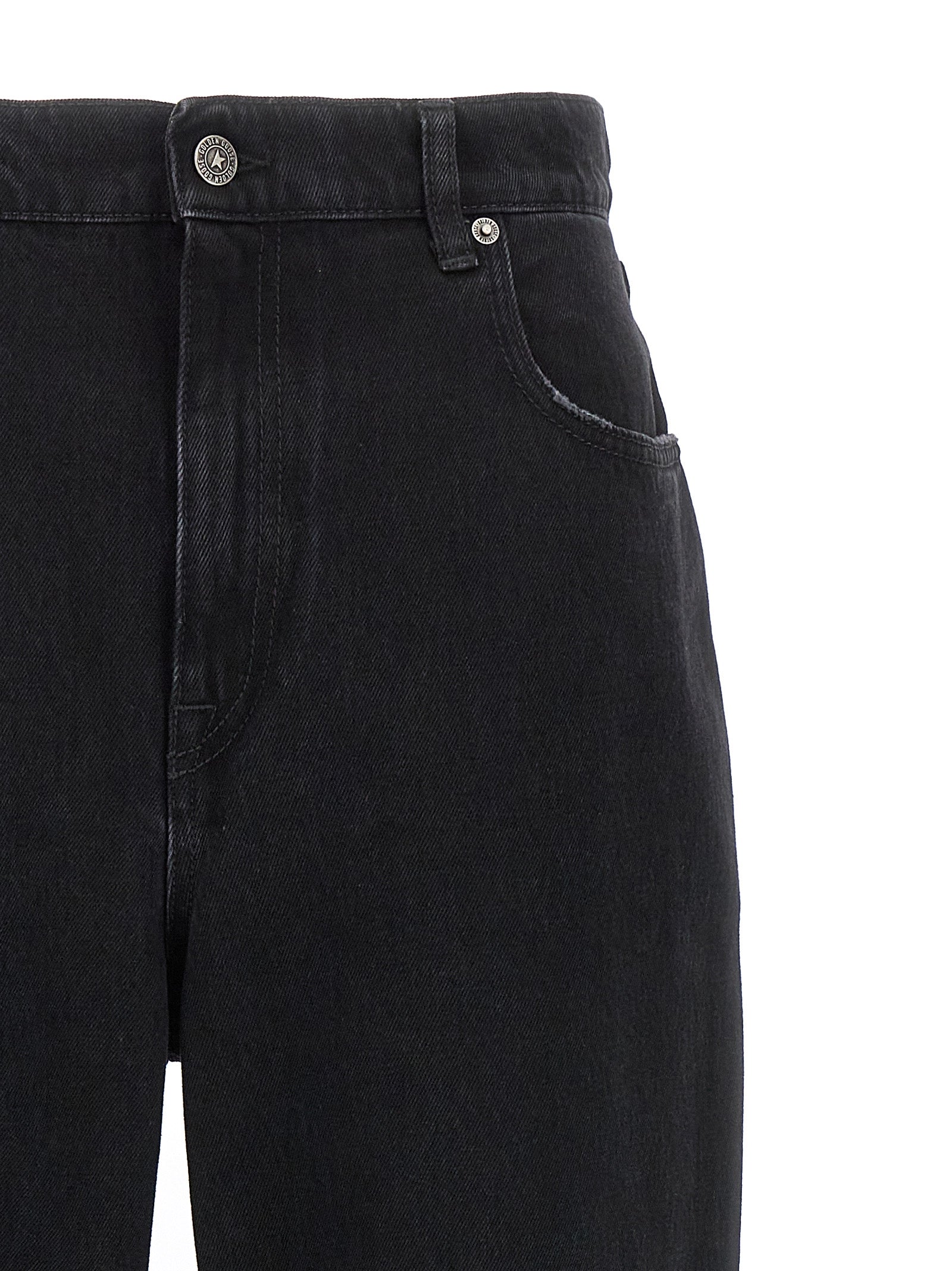 Jeans by Golden Goose for women in denim cotton black features a polished silhouette with a polished relaxed-fit, reaching a polished long and finished with a polished .