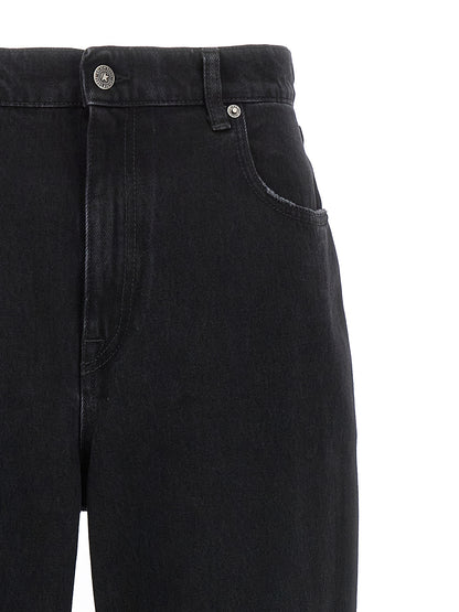 Jeans by Golden Goose for women in denim cotton black features a polished silhouette with a polished relaxed-fit, reaching a polished long and finished with a polished .