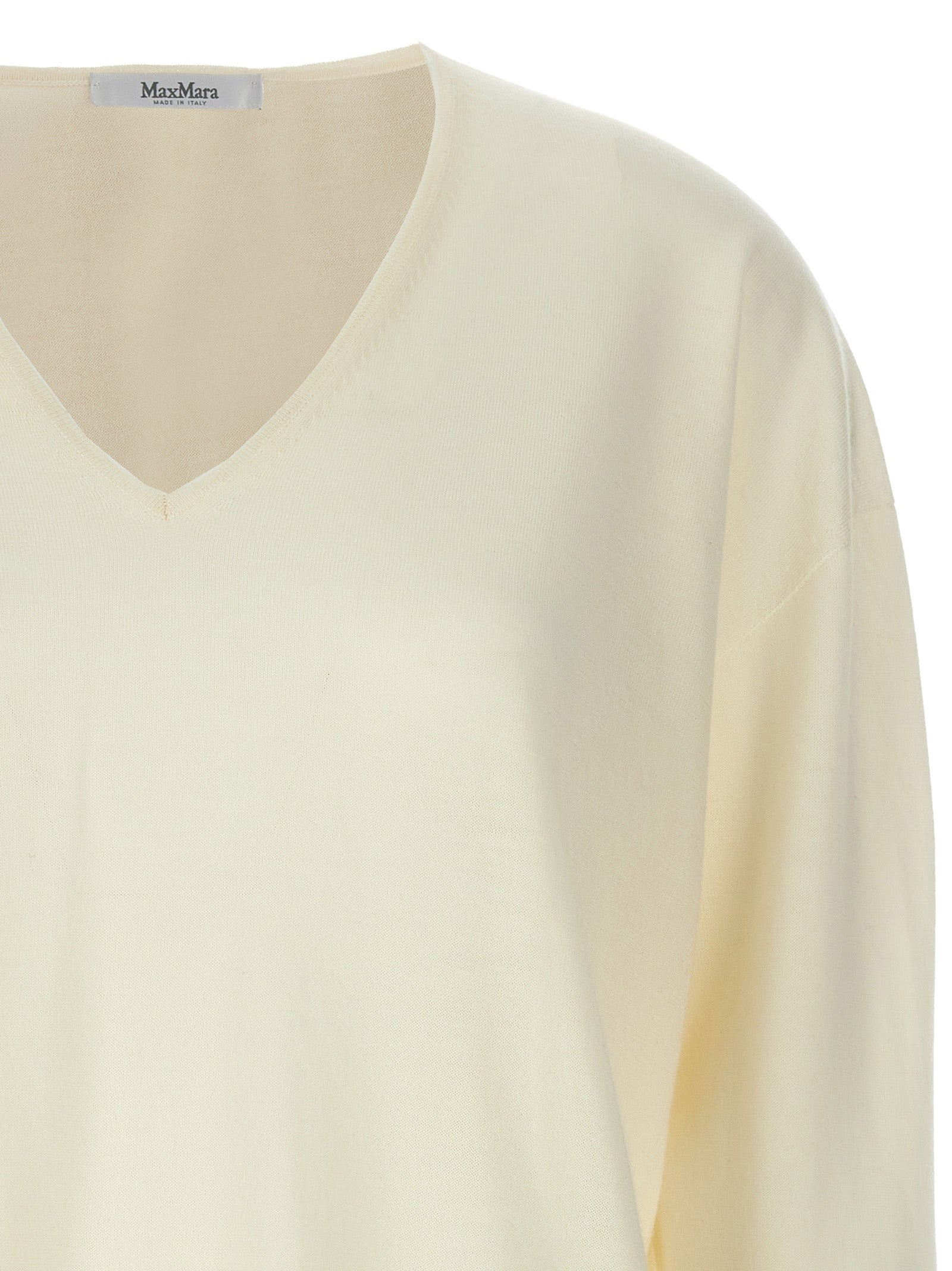 Cardigan by Max Mara for women in cashmere white showcases a luxurious silhouette, meticulously detailed with a sophisticated v-neck neckline and for a refined finish.