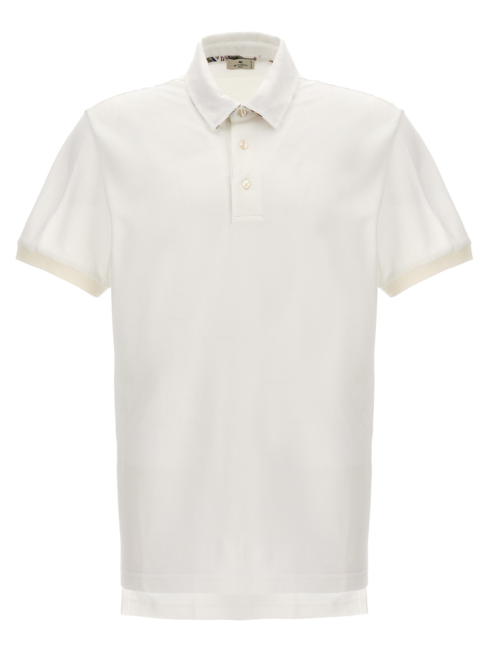 Polo Shirt by Etro for men in cotton white showcases a sharp silhouette, detailed with a refined and sharp for a sophisticated finish.