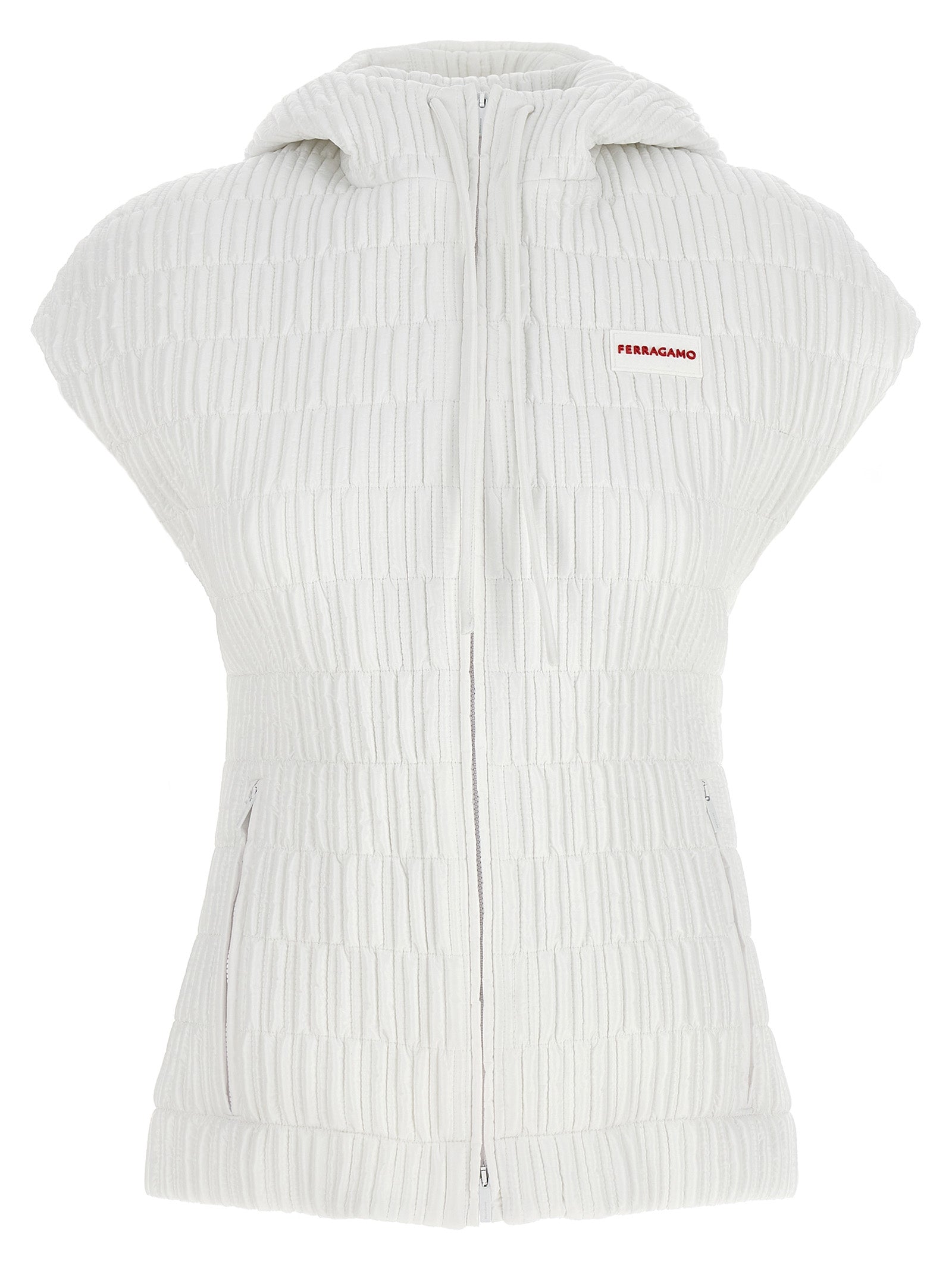 Hooded Vest by Ferragamo for women in polyamide white features a stylish silhouette, showcasing distinct pockets, hooded & insulated and a refined hooded neckline for a truly stylish finish.