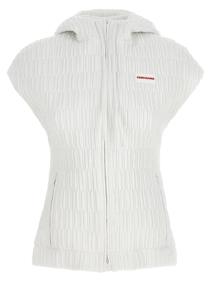 Hooded Vest by Ferragamo for women in polyamide white features a stylish silhouette, showcasing distinct pockets, hooded & insulated and a refined hooded neckline for a truly stylish finish.