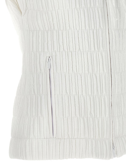 Hooded Vest by Ferragamo for women in polyamide white showcases a utilitarian silhouette, artfully incorporating pockets, hooded & insulated and a utilitarian for a truly utilitarian finish.