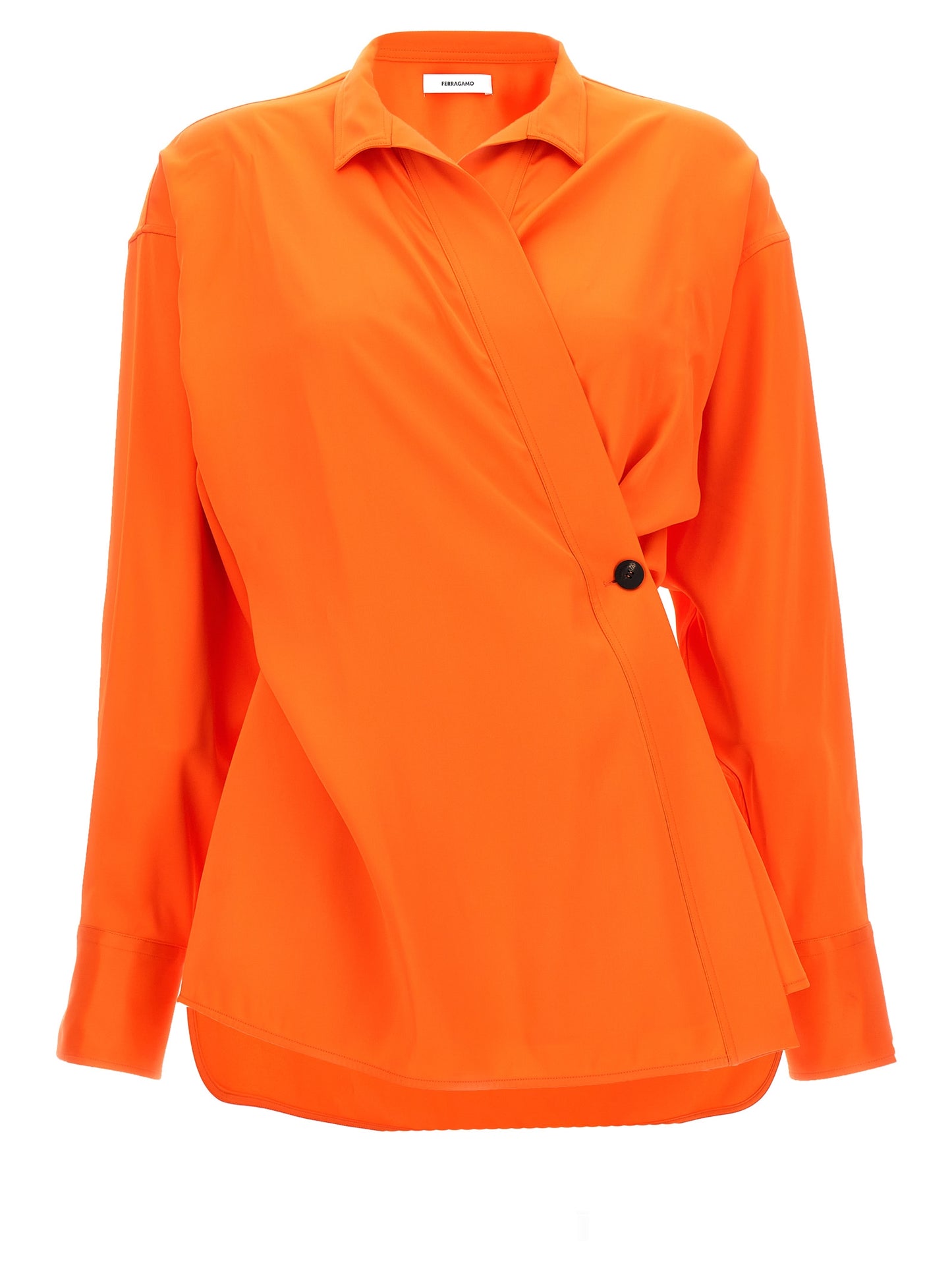 Blouse by Ferragamo for women in viscose satin orange showcases a sharp silhouette, elegantly detailed with a sharp and sharp long-sleeve.