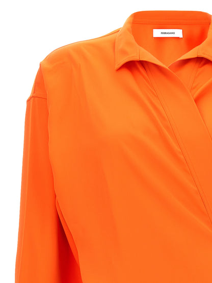 Blouse by Ferragamo for women in viscose satin orange features an architectural silhouette with a refined and elegant for a architectural look.