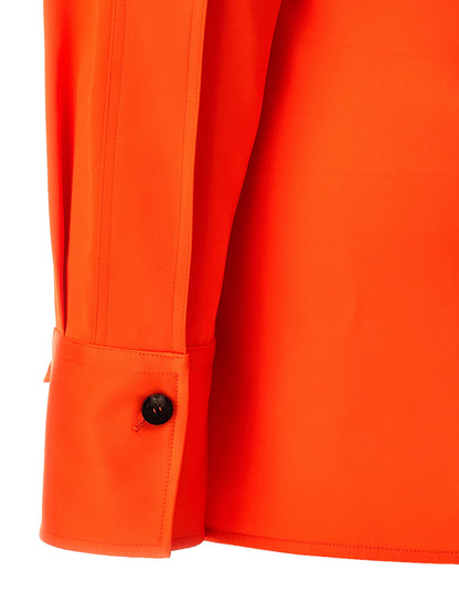 Blouse by Ferragamo for women in viscose satin orange showcases a sleek silhouette, elegantly detailed with a sleek and for a sleek finish.