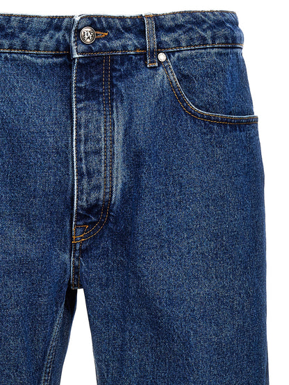 Jeans by Palm Angels for men in denim cotton blue & monogram features an refined tailoring silhouette, showcasing a premium straight-leg with a and long cut for a refined tailoring look.