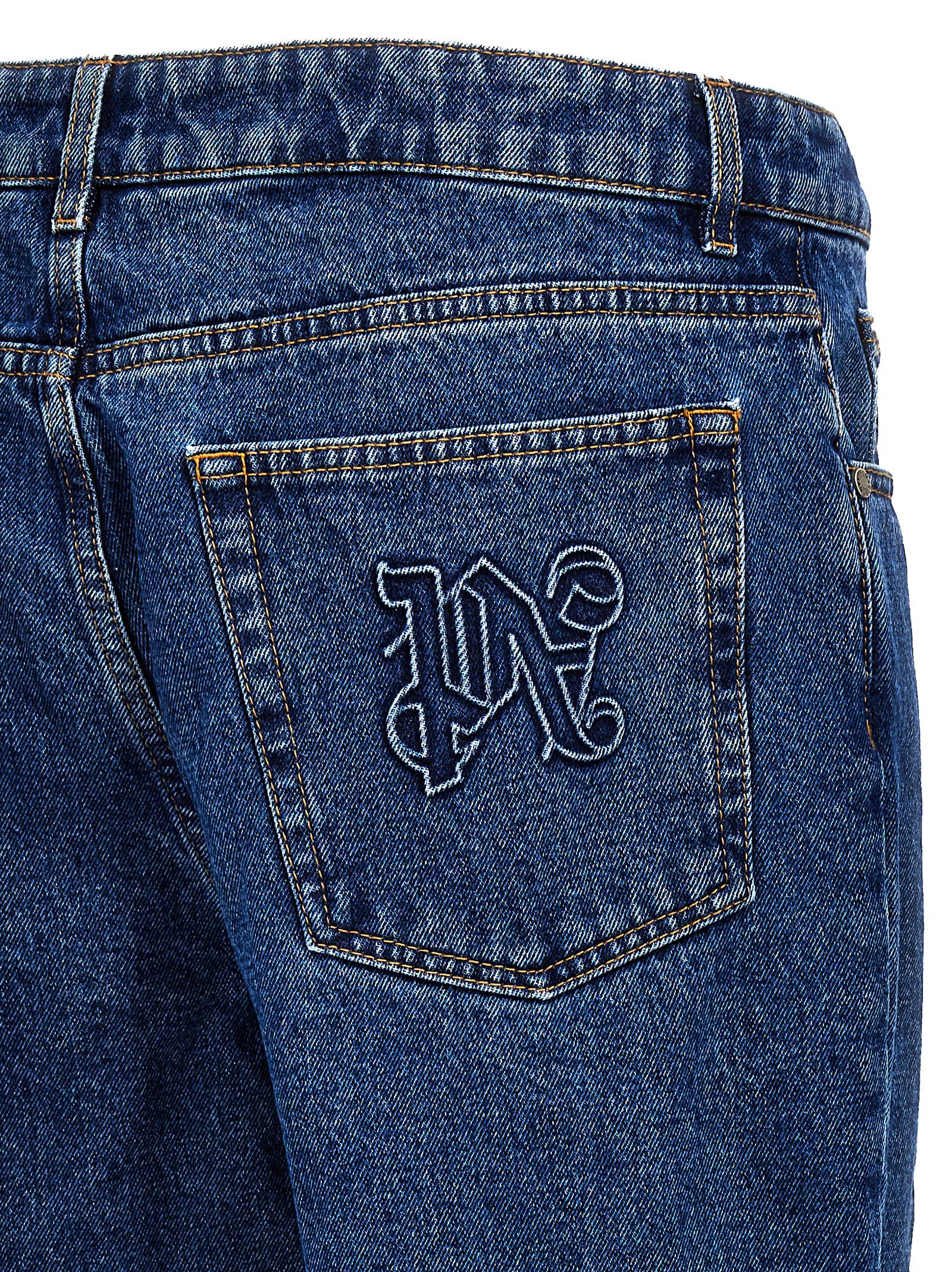 Jeans by Palm Angels for men in denim cotton blue & monogram features an sophisticated and straight-leg with a precise long, creating a sophisticated and sophisticated silhouette.