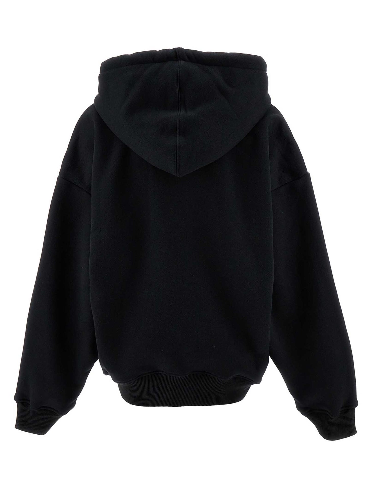 Sweatshirt Hoodie by Off-White for women in cotton black, white & signature features a slouchy chic silhouette, detailed with a slouchy chic and a signature hooded neckline for an elevated aesthetic.