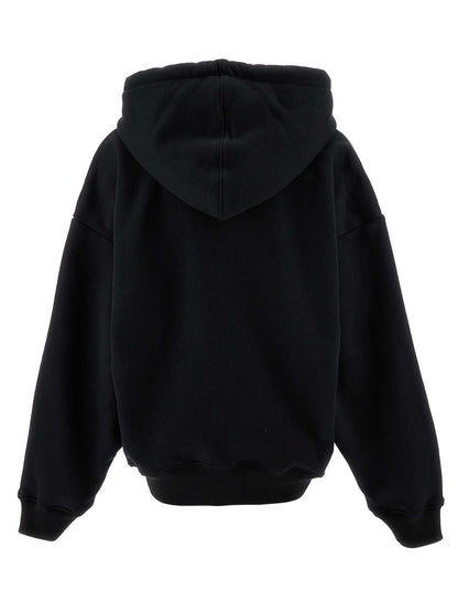 Sweatshirt Hoodie by Off-White for women in cotton black, white & signature features a slouchy chic silhouette, detailed with a slouchy chic and a signature hooded neckline for an elevated aesthetic.