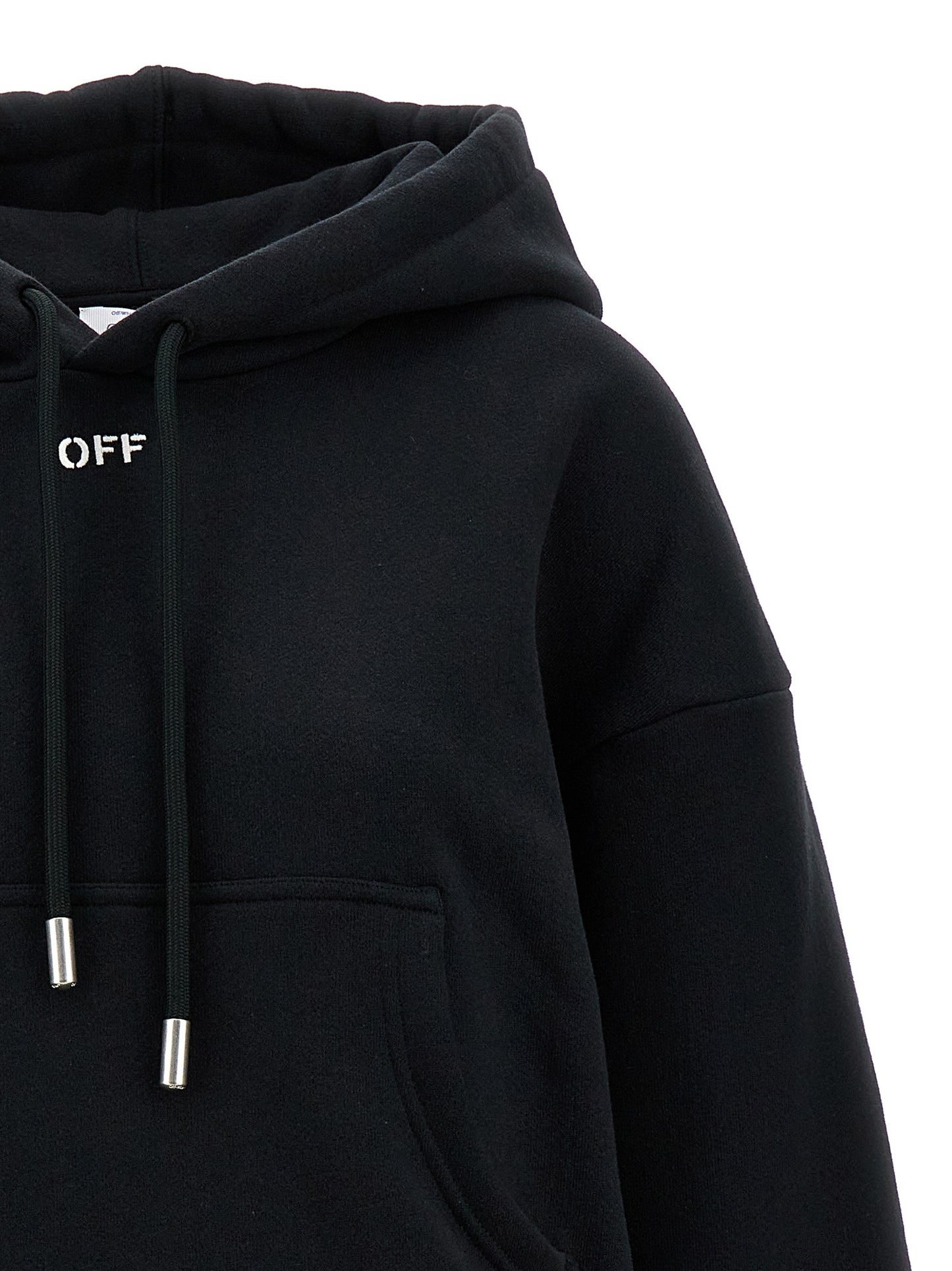 Sweatshirt Hoodie by Off-White for women in cotton black, white & signature features an luminous silhouette, showcasing a sophisticated hooded neckline and for a truly luminous look.